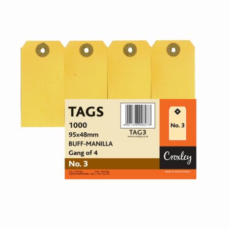 image | 36df4bce624457ae2304d89455b070bf | CROXLEY JD3 Buff Manilla Tags Gangs of 4 - No.3 - 95X48 | Croxley SA