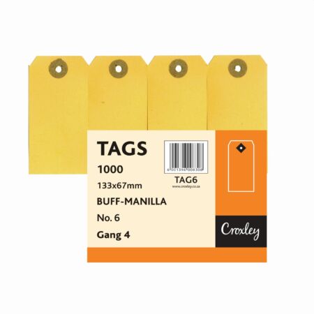 image | 986c13f8e165866bd30282f5781f4f34 | CROXLEY JD6 Buff Manilla Tags Gangs of 4 - No.6 - 133X67 | Croxley SA