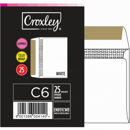 image | 99f387a46feae47cf35e9c5b8ebfe675 scaled | CROXLEY JD91CWB C6 White Gummed Envelopes - Cello 25's | Croxley SA