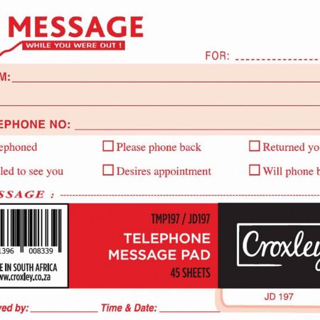 image | d77776e0cfc66b62bd3185f03445165e | CROXLEY JD197 Telephone Message Pad 45 Sheet | Croxley SA