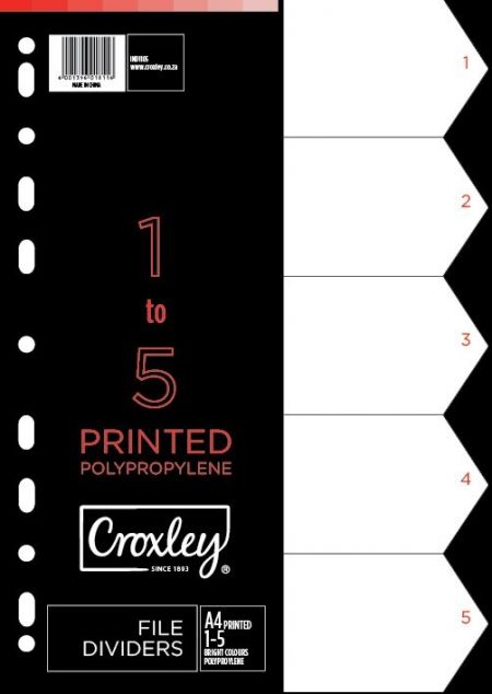 image | 094d25a76074f8f278b2d2aa8369d95f | CROXLEY Indices Polypropylene - Printed 1-5 Divider Set | Croxley SA