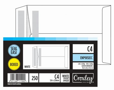 image | 1761ef212174dd260db57318db35ae10 | CROXLEY JD98SECC C4 White Seal Easi Envelopes - Unbanded | Croxley SA