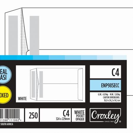 image | 1761ef212174dd260db57318db35ae10 | CROXLEY JD98SECC C4 White Seal Easi Envelopes - Unbanded | Croxley SA