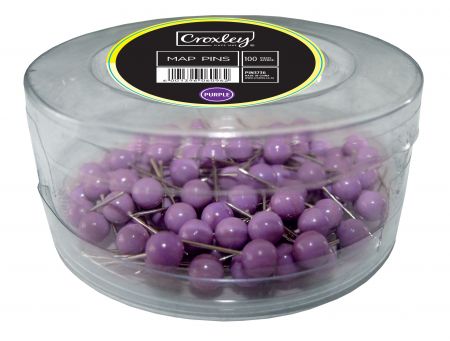 CROXLEY 0.5mm Map Pins (Purple) (Pack of 100 Pins)