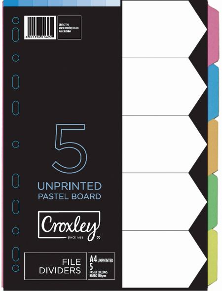 image | 3f1358c73c9b9faf29702447fa78402a | CROXLEY JD1477 160GSM Rainbow Dividers 5 Part | Croxley SA