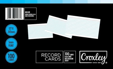 image | 572acfba28a896d32c9baf12c12c1bd7 | CROXLEY JD639 Record Cards 127x203 Cello 100's per Packet | Croxley SA