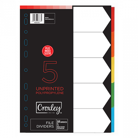 image | 60ca2c35972c2ef56d9dfb2201f0d299 | CROXLEY Indices Polypropylene - Unprinted 5 Divider Set & In | Croxley SA