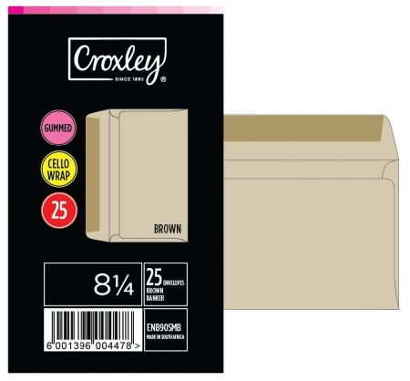 image | 84ad08beff786a3ff52598fd83702b15 | CROXLEY JD 90SMB 8¼ Brown Gummed Envelopes - Cello 25's | Croxley SA