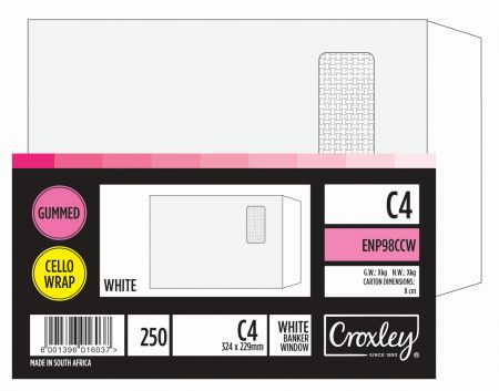 image | a5754212e52a5be0e0a4806b1ff79b27 | CROXLEY JD98CCW C4 White Window Envelopes - Unbanded | Croxley SA