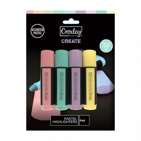 image | b719434010dd8d2a1d4ab4246d7f8020 | CROXLEY CREATE Assorted Pastel Highlighters 4 Carded | Croxley SA