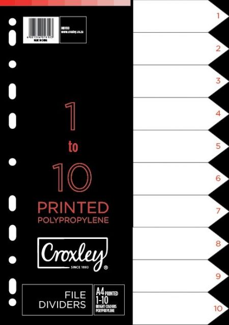 image | ce85aef4c80e1f2675b54604c0ba9826 | CROXLEY Indices Polypropylene - Printed 1-10 Divider Set | Croxley SA