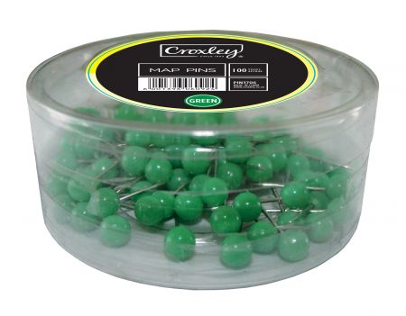 CROXLEY 0.5mm Map Pins (Green) (Pack of 100 Pins)