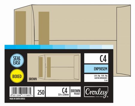 image | ed61224ad521cc3c1d27427125fce2ca | CROXLEY JD98SEM C4 Brown Seal Easi Envelopes - Unbanded | Croxley SA