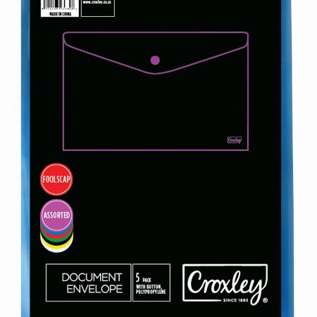 image | f378471adcb1dab63466ed076ec9828e | CROXLEY Foolscap Envelope (Assorted Colours) (Packet of 5) | Croxley SA